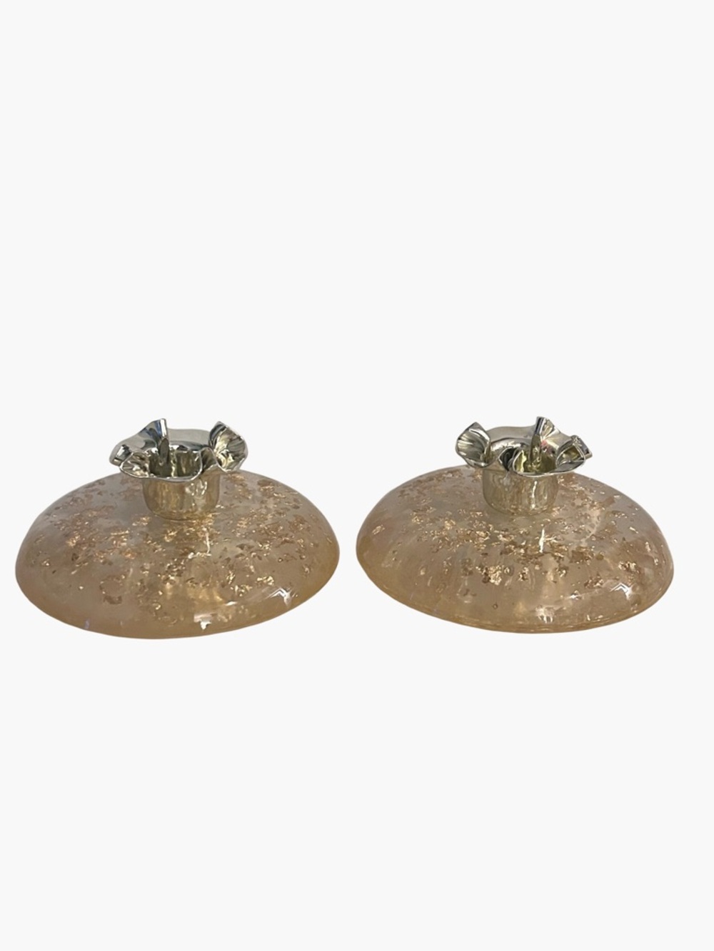 Vintage Lucite Gold Flake Candlestick Holders Set of 2 - Hollywood Regency Glam